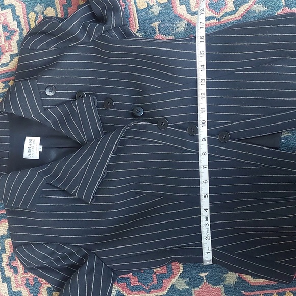 Vintage Y2K Armani Collezioni Pinstripe Wool Blend Blazer Black 8 - Picture 3 of 10